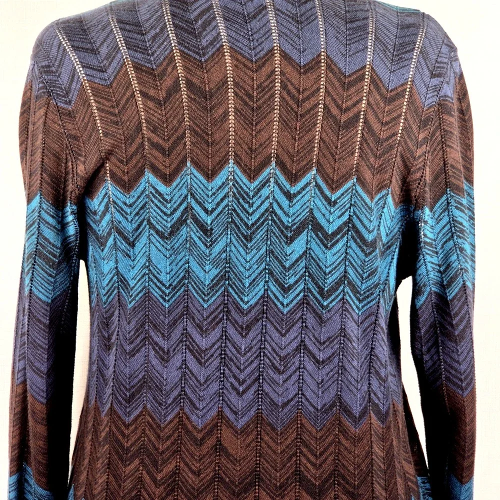 Soft Surroundings Brown & Blue Chevron Long Open Cardigan‎ Women's Petite Small